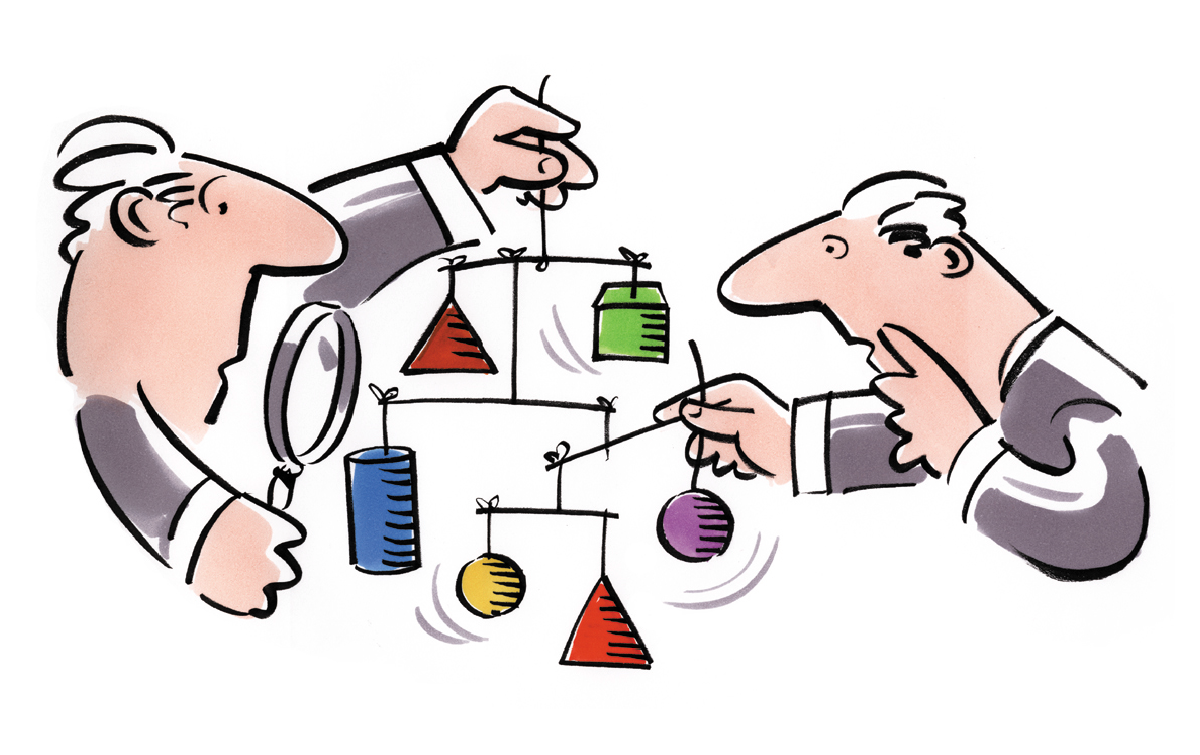 Original ArchiMate project logo showing two architects examining a hanging architecture model