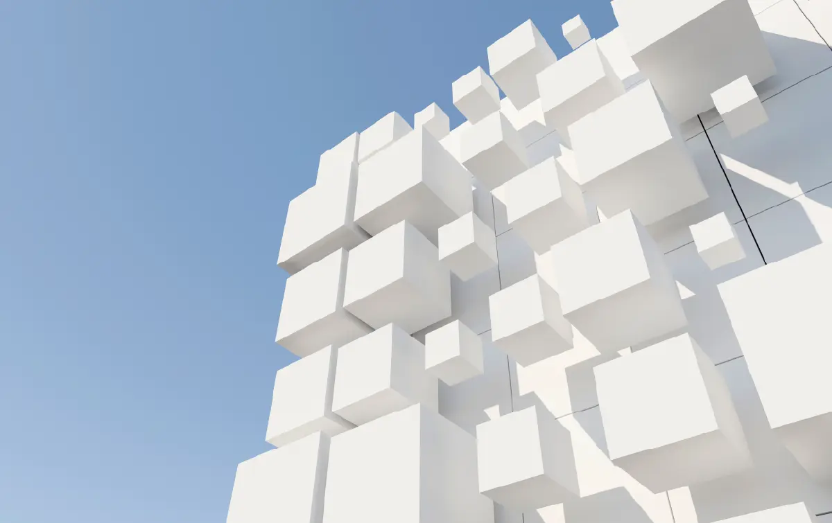 Abstract geometric structure representing a complex architecture built from simple elements.