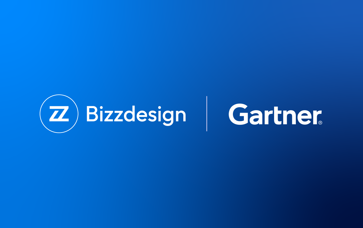 The Bizzdesign and Gartner logo side by side on a blue background.