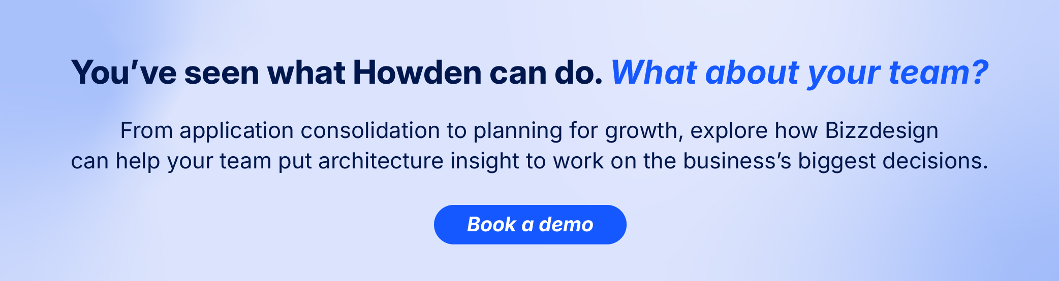 Book a Bizzdesign demo to explore how enterprise architecture can support application consolidation, growth planning, and business decisions.