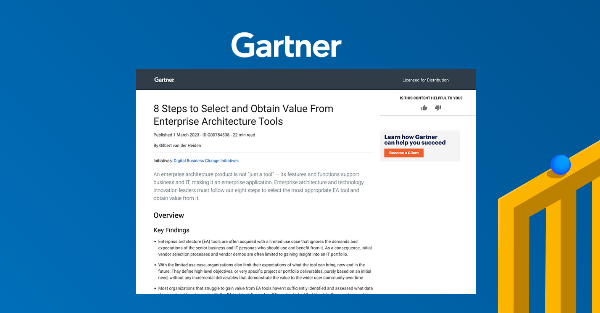 GARTNER® REPORT | 8 Steps to Select and Obtain Value From Enterprise Architecture Tools